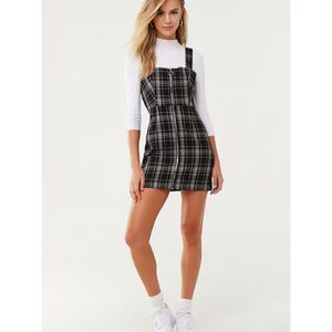 Forever 21 Women's Medium Black Plaid Jumper Dress Y2K School Girl Academia Prep
